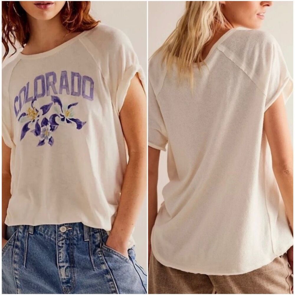 Free People We The Free Colorado State Flower Short Sleeve Graphic Tee M NEW
